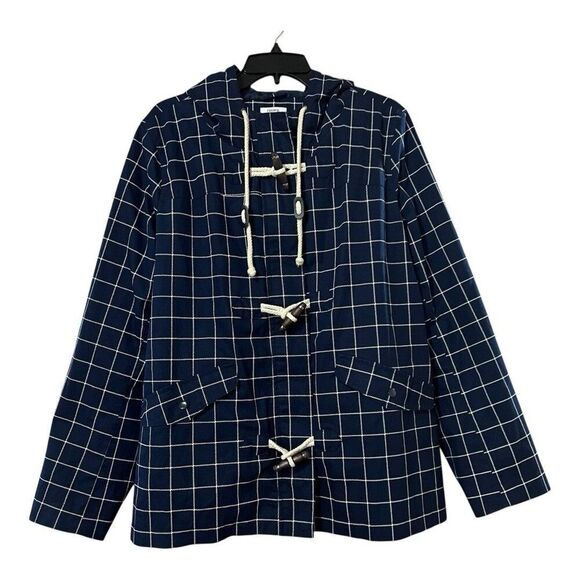 Crown & Ivy XL Blue Plaid Parka Rain Coat Jacket Toggle Utility Field Jacket - Picture 1 of 4